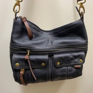 Fossil Large Black Pebble-Leather Shoulder Purse